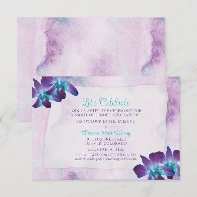 Türkis Lila Blue Dendrobium Orchid Wedding Begleitkarte (Vorne/Hinten)