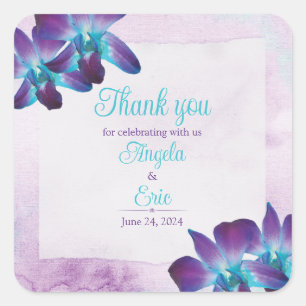 Türkis Lila Blue Dendrobium Orchid Wedding Quadratischer Aufkleber