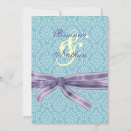 Türkis & Lila Damask & Bow Hochzeit Einladung