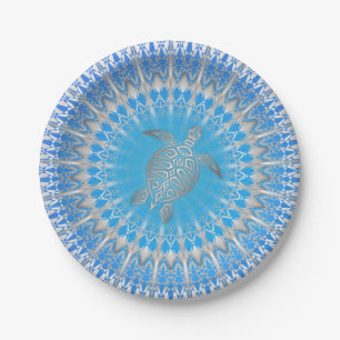 Türkis Lila Silberschildkröte Mandala Pappteller