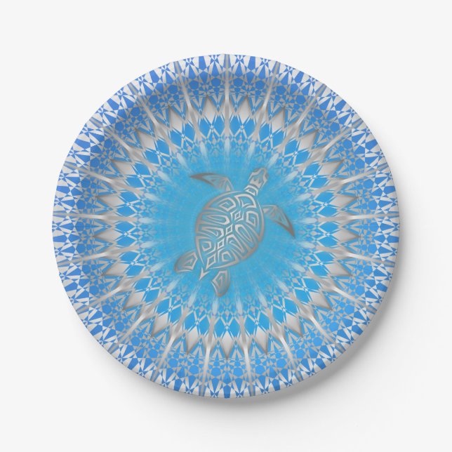 Türkis Lila Silberschildkröte Mandala Pappteller (Vorderseite)