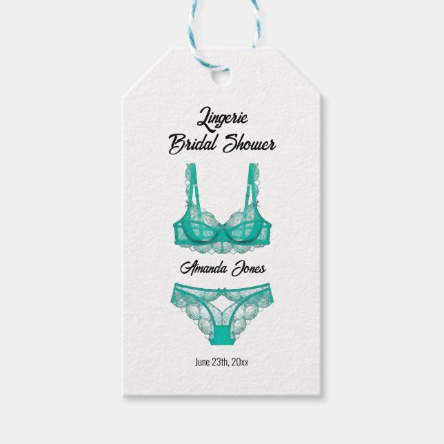 Türkis-Lingerie-Brautparty Geschenkanhänger (Vorderseite)