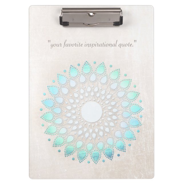 Türkis Lotus Floral Mandala Scratched Marble Klemmbrett (Vorderseite)