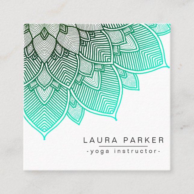 Türkis-Lotus-Mandala-Yoga-Lehrer Quadratische Visitenkarte (Vorderseite)