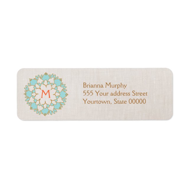 Türkis Lotus Mit Monogramm Rücksendeadressen-Aufkl (Vorne)