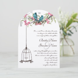 Türkis Love Bird Pink Apricot Peach Birdcage Einladung