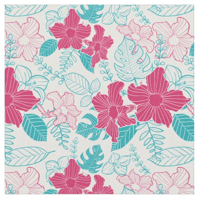 Türkis & Magenta Blumenmuster Stoff (Nahaufnahme)
