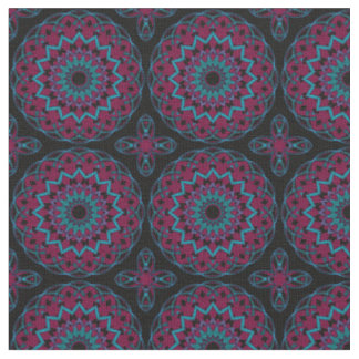 Türkis-Magenta im Schwarzen Kaleidoherz Stoff