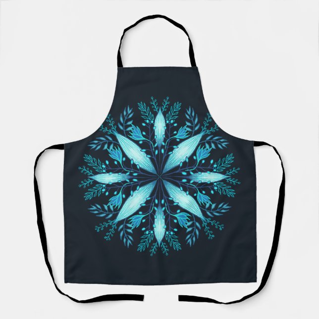 Türkis Mandala - Blauer Winter Schneeflocken Blume Schürze (Vorderseite)