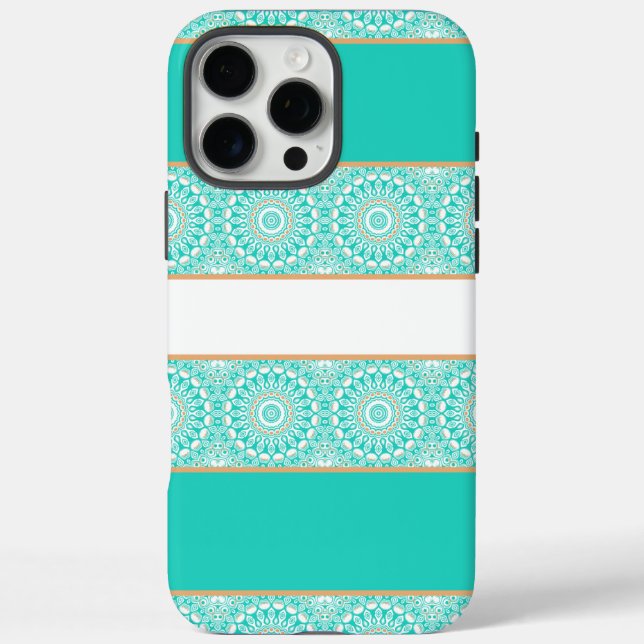 Türkis Mandala Stripe Pattern iPhone 16 Pro Max Hülle (Rückseite)