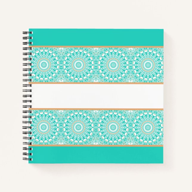 Türkis Mandala Stripe Pattern Notizbuch (Vorderseite)