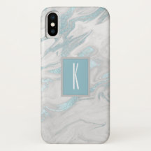 Türkis Marbled Mit Monogramm iPhone X Fall