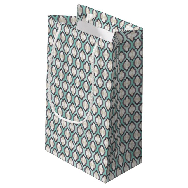 Türkis-Marokkaner-Muster Kleine Geschenktüte (Rückseite Schrägansicht)