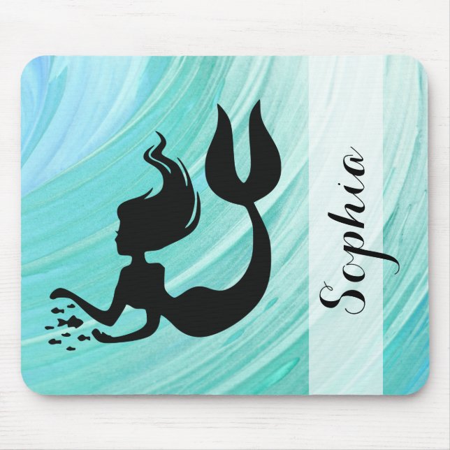 Türkis-Meerjungfrau-Silhouette-Mausunterlage Mousepad (Vorne)