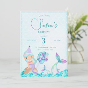 Türkis Mermaid Schwanz Bright Bunte Geburtstag Einladung
