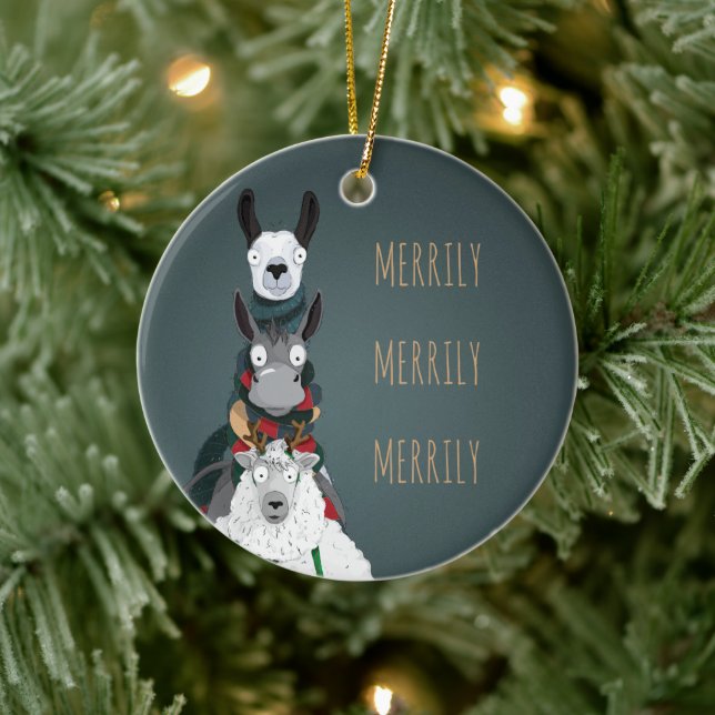 Türkis "Merrily Merrily" Wintertiere Keramik Ornament (Baum)