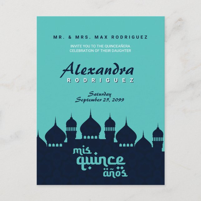 Türkis Midnight Blue Arabian Nights Quinceñera Postkarte (Vorderseite)
