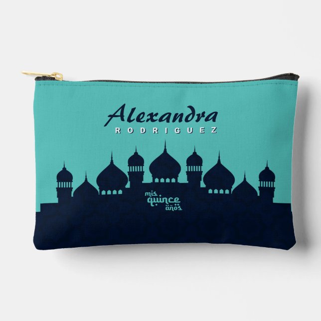 Türkis Midnight Blue Arabian Nights Quinceñera Zubehörtasche (Vorderseite)