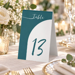 Türkis Minimalistische Hochzeit Tischnummer Tischaufsteller