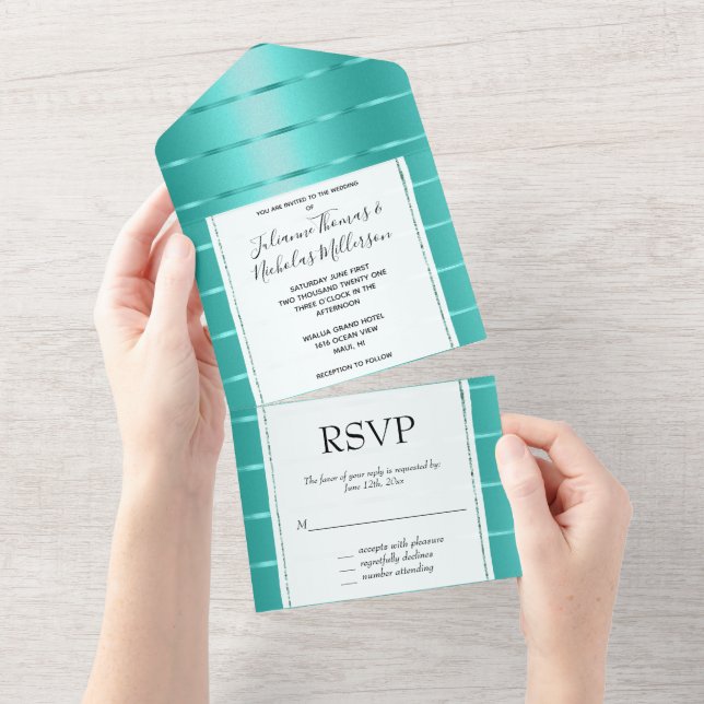 Türkis Mint Green Ribbon Wedding All In One Einladung (Abreißen)