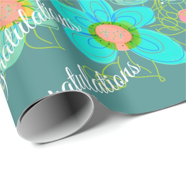 Türkis mit Blumenmuster Geschenkpapier (Rolleneckpunkt)
