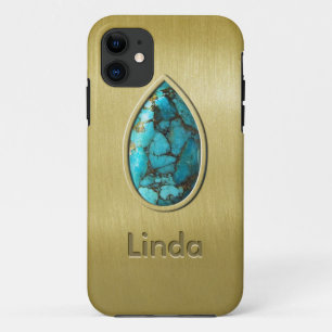 Türkis mit Goldeinfassung iPhone 11 Hülle