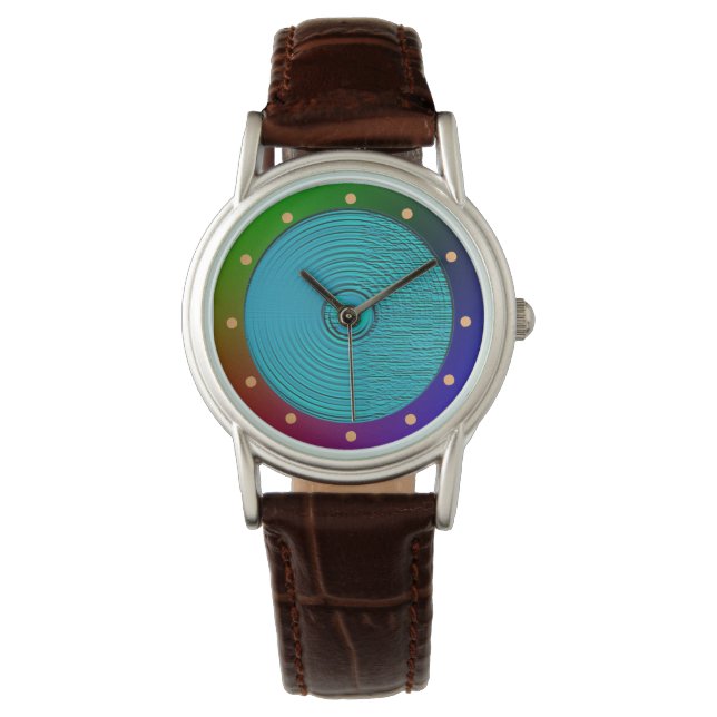 Türkis mit mehrfarbiger Grenze >Damen beobachten Armbanduhr (Vorderseite)