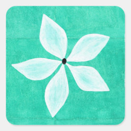 Türkis mit weißer Blume Quadratischer Aufkleber