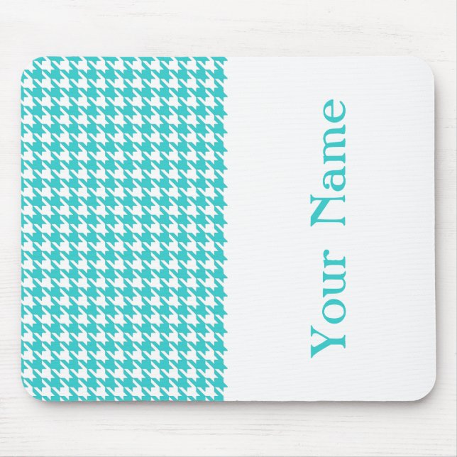 Türkis Modernes Hahnentrittmuster mit Namen Mousepad (Vorne)