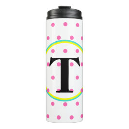 Türkis-Monogramm-Gelb-Rosa Thermosbecher