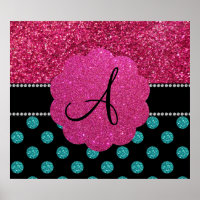 Türkis-Monogramm-Polka-Punkte und rosa Polka