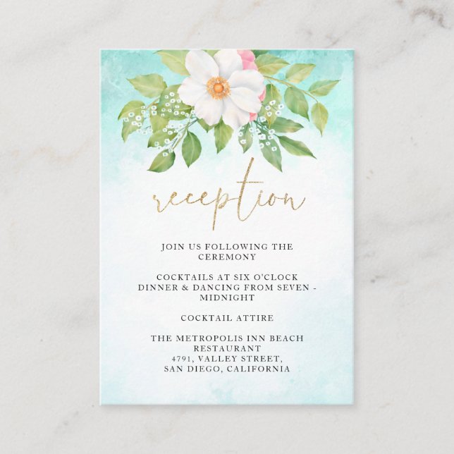 Türkis Ombre Anemone Floral Hochzeitsempfang Begleitkarte (Vorderseite)