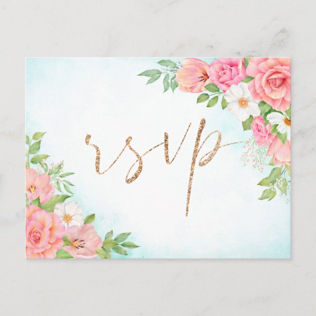 Türkis Ombre Floral Bouquet Mahlzeit Hochzeit Postkarte (Vorderseite)