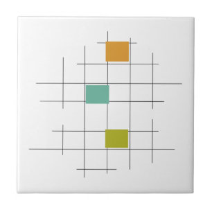 Türkis Orange Green Lines Square Mitte Jahrhundert Fliese