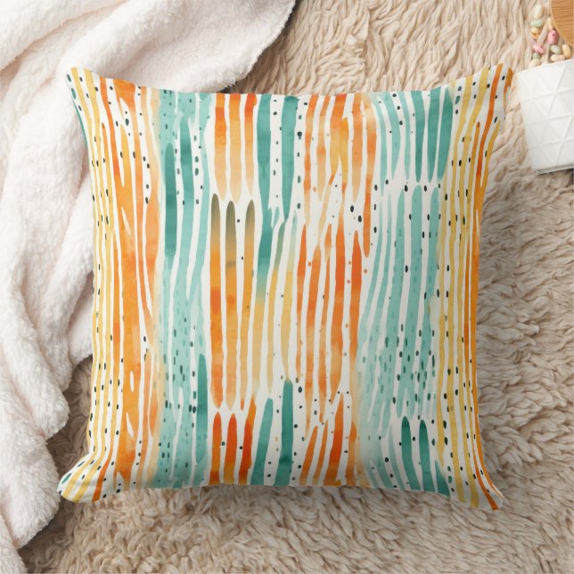 Türkis Orange Peach Wasserfarbe Streifen Kissen (Decke)
