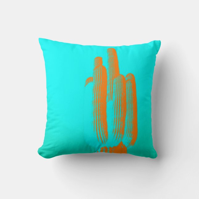 Türkis Orange Saguaro Cactus Modern Art Kissen (Vorderseite)