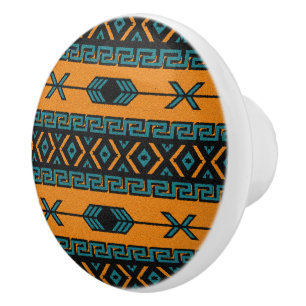 Türkis Orange Südwest Tribal Azteken Muster Keramikknauf