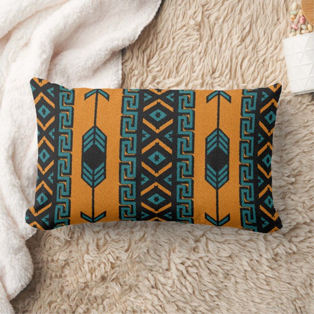 Türkis Orange Südwest Tribal Azteken Muster Lendenkissen (Decke)