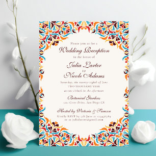 Türkis Orange Whimsical Florales Mandala-Hochzeit Einladung