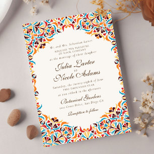 Türkis Orange Whimsical Florales Mandala-Hochzeit Einladung