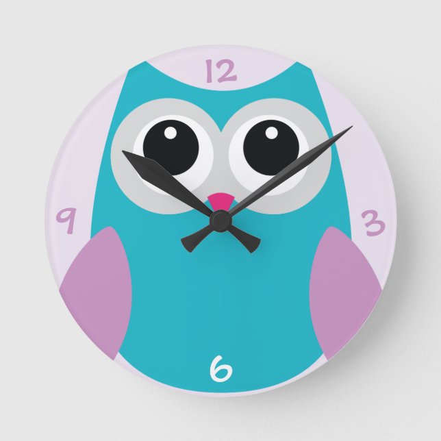 Türkis Owl Clock Runde Wanduhr (Vorderseite)