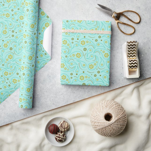 Türkis-Paisley-Band nahtlos Geschenkpapier (Kunsthandwerk)