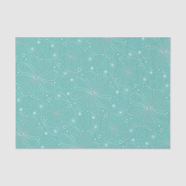 Türkis Paisley Floral Hearts Muster Seidenpapier (Vorderseite)