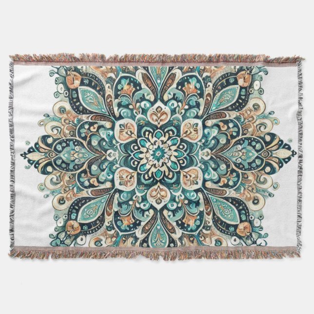 Türkis Paisley Mandala mit Gold Akzente 1 Decke (Vorderseite)