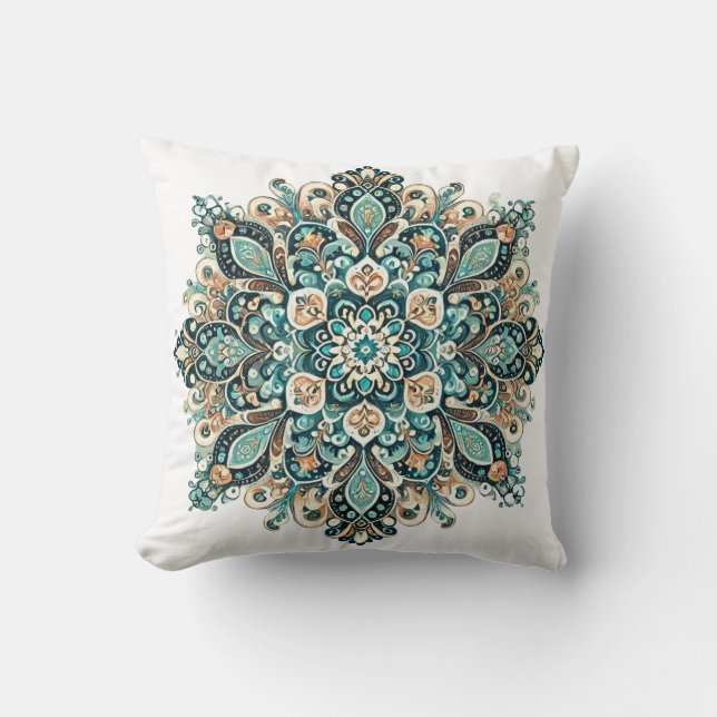 Türkis Paisley Mandala mit Gold Akzente 1 Kissen (Vorderseite)