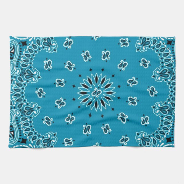 Türkis-Paisley-Westernbandana-Schal-Druck Handtuch (Horizontal)