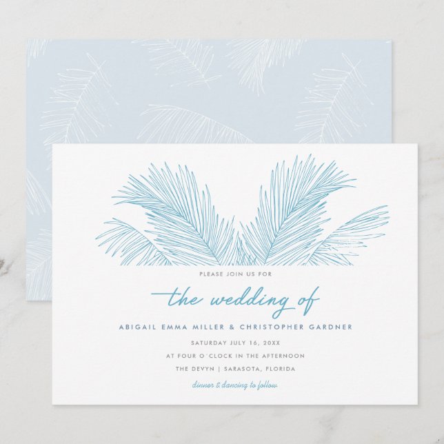 Türkis-Palm-Blätter Tropical Beach Hochzeit Einladung (Vorne/Hinten)