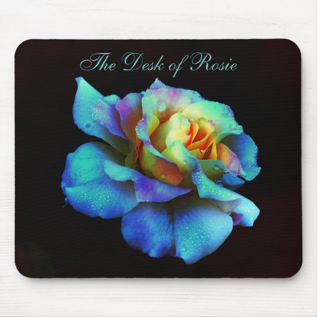 Türkis Pastel Rainbow Rose Mousepad (Vorne)
