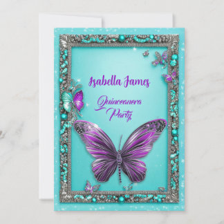 Türkis Perle lila Butterfly modern mädchenhaft ele Einladung