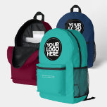 Türkis | Personalisiertes Firmenlogo und Text Bedruckter Rucksack<br><div class="desc">Türkisblau | Personalisiertes Firmenlogo und Text Moderner Business-gedruckter Rucksack</div>